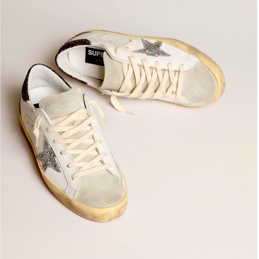Women's Super-Star with silver star and brown glitter heel tab